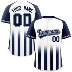 White Navy Raglan Gradient Thick Stripe Baseball Jersey 1