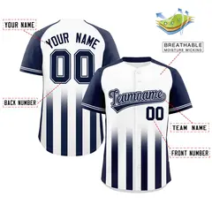 White Navy Raglan Gradient Thick Stripe Baseball Jersey 2