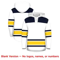 White Navy Raglan Lace-Up Neck Hockey Hoodie Jersey 7