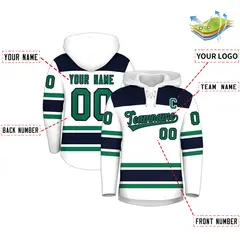 White Navy Raglan Lace-Up Neck Hockey Hoodie Jersey 2
