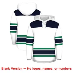 White Navy Raglan Lace-Up Neck Hockey Hoodie Jersey 7