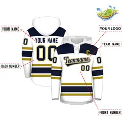 White Navy Raglan Lace-Up Neck Hockey Hoodie Jersey 2