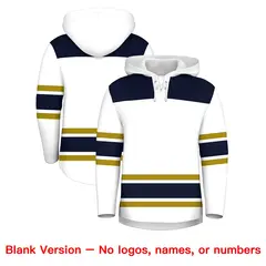 White Navy Raglan Lace-Up Neck Hockey Hoodie Jersey 7