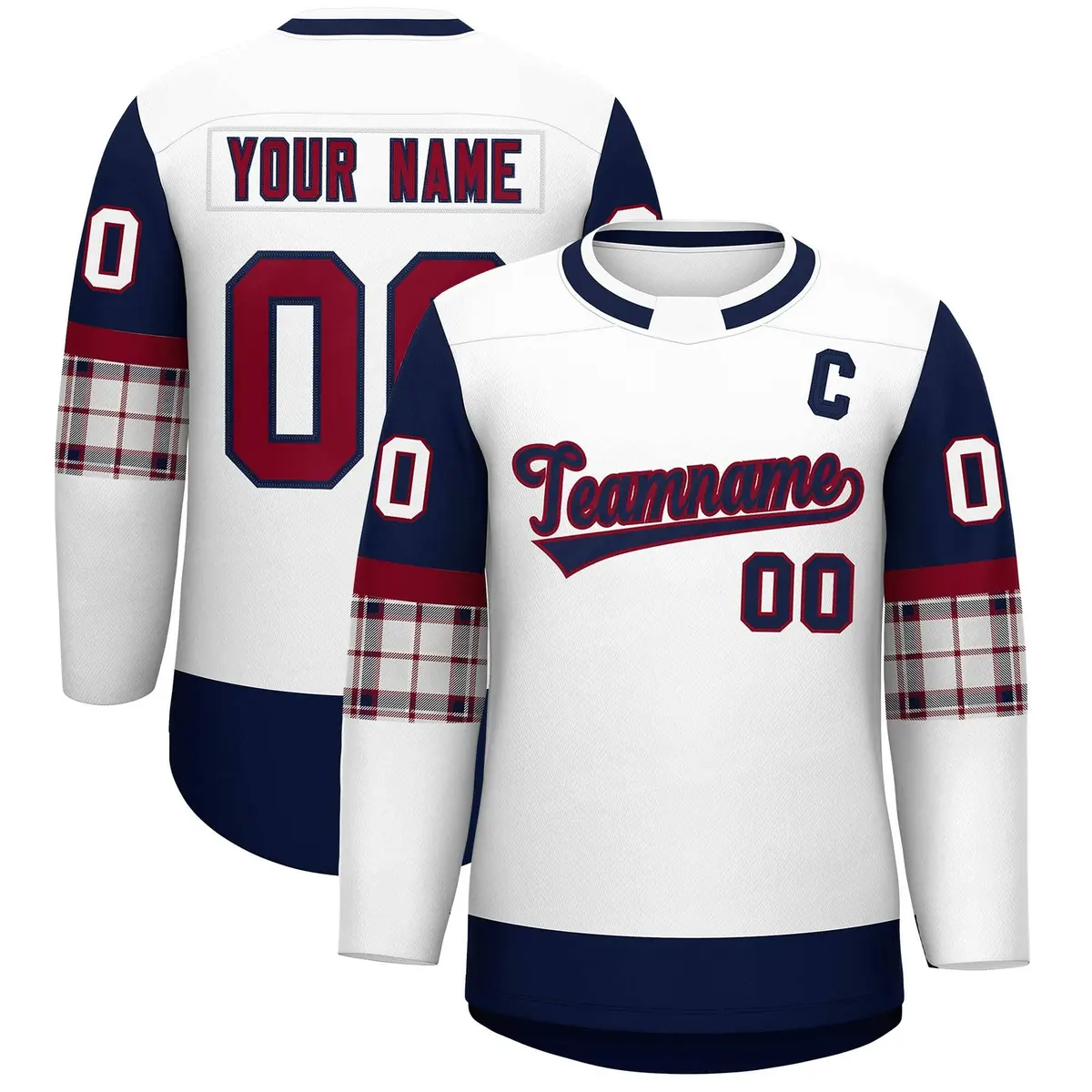 White Navy Raglan Round-Neck Hockey Jersey