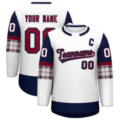 White Navy Raglan Round-Neck Hockey Jersey 1