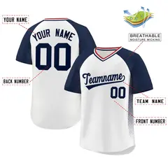 White Navy Raglan Side Spot Pullover Baseball Jersey 2