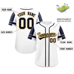 White Navy Raglan Sleeves Authentic Baseball Jersey 2