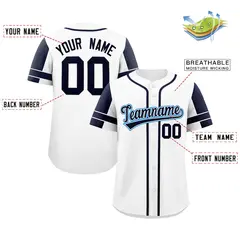 White Navy Raglan Sleeves Authentic Baseball Jersey 2