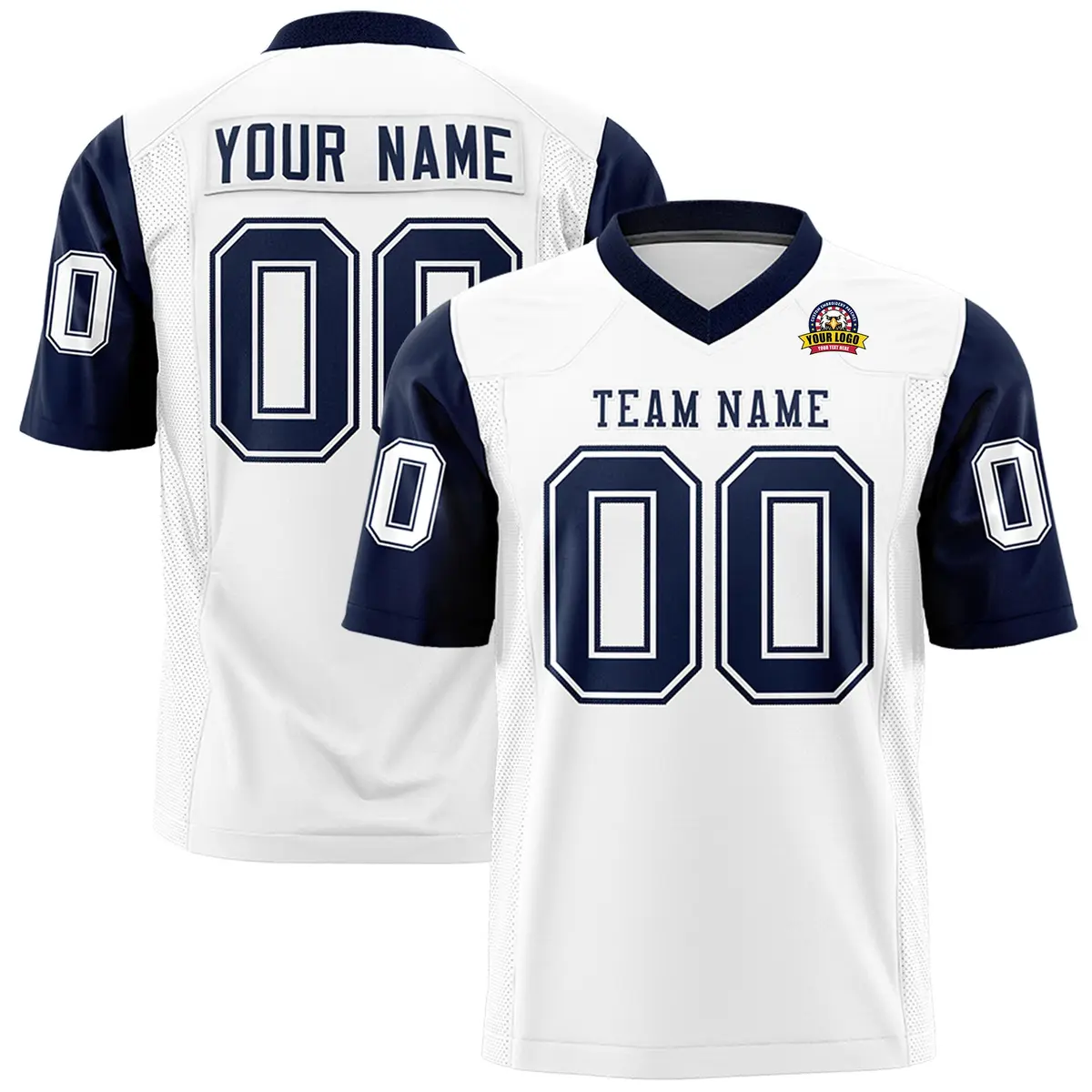 White Navy Raglan Sleeves Authentic Football Jersey