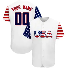 White Navy-Red American Flag Baseball Jersey