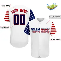 White Navy-Red American Flag Baseball Jersey 2