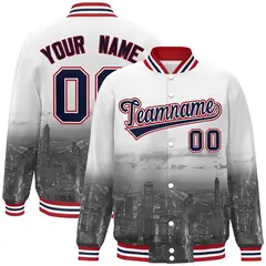 White Navy-Red Chicago City Skyline Varsity Full-Snap Track Jacket