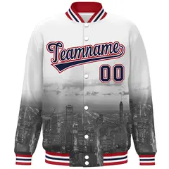 White Navy-Red Chicago City Skyline Varsity Full-Snap Track Jacket 3