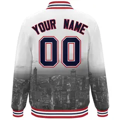 White Navy-Red Chicago City Skyline Varsity Full-Snap Track Jacket 4