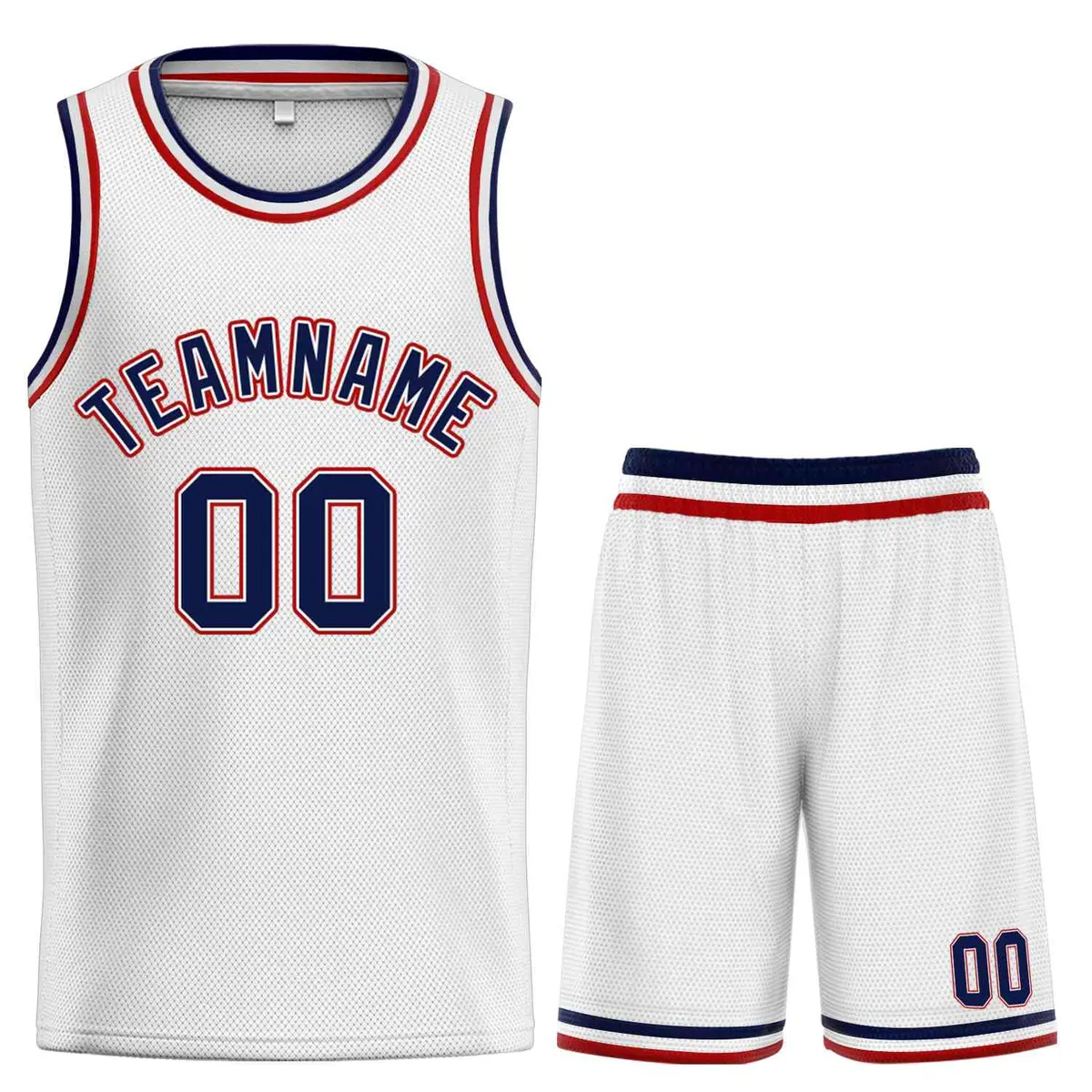 White Navy-Red Classic Curved Sets Basketball Jersey