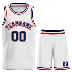 White Navy-Red Classic Curved Sets Basketball Jersey