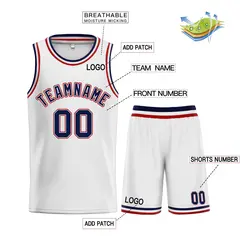 White Navy-Red Classic Curved Sets Basketball Jersey 3