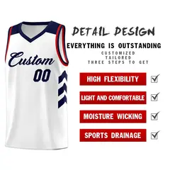 White Navy-Red Classic Fashion Sportwear Basketball Jersey 4