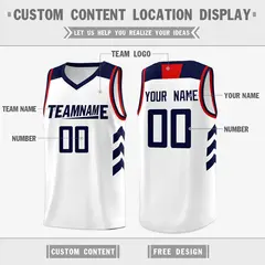 White Navy-Red Classic Mesh Sport Basketball Jersey 2