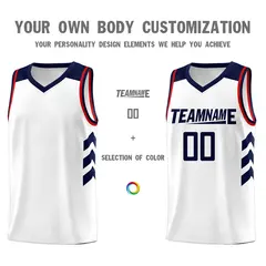 White Navy-Red Classic Mesh Sport Basketball Jersey 3