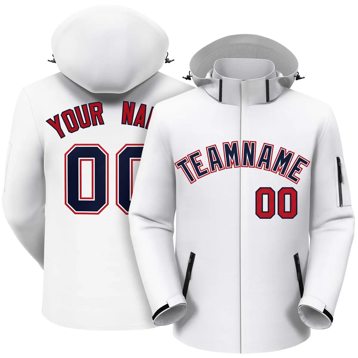 White Navy-Red Classic Style Waterproof Jacket