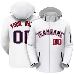 White Navy-Red Classic Style Waterproof Jacket