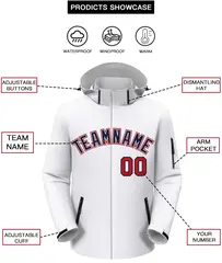 White Navy-Red Classic Style Waterproof Jacket 2
