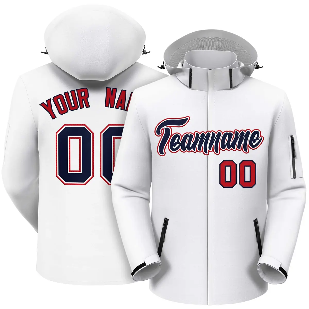 White Navy-Red Classic Style Waterproof Jacket