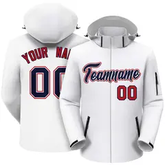 White Navy-Red Classic Style Waterproof Jacket