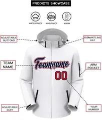 White Navy-Red Classic Style Waterproof Jacket 2