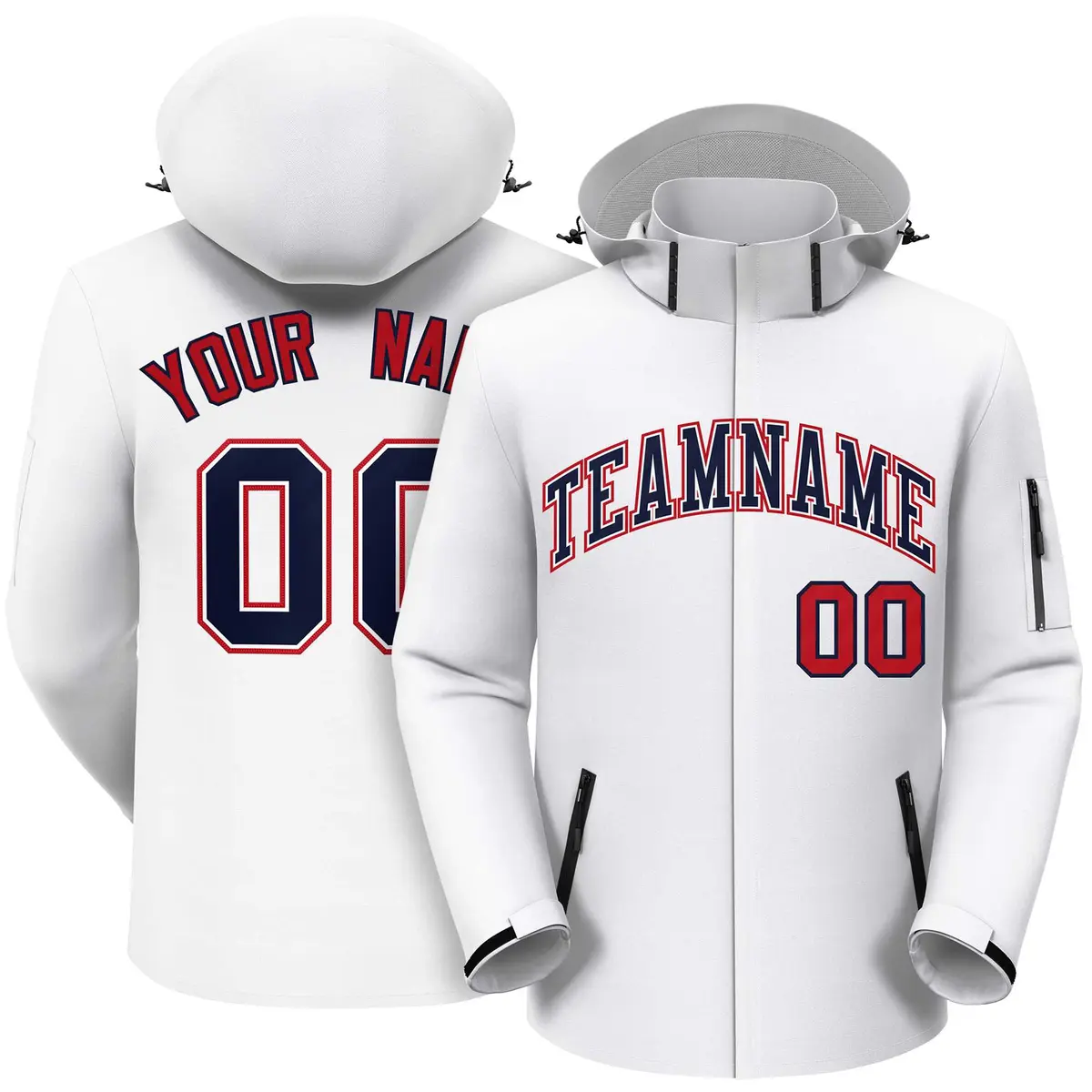 White Navy-Red Classic Style Waterproof Jacket