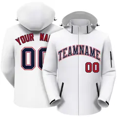 White Navy-Red Classic Style Waterproof Jacket