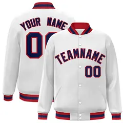 White Navy-Red Classic Varsity Full-Snap Letterman Jacket 1