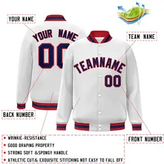 White Navy-Red Classic Varsity Full-Snap Letterman Jacket 2