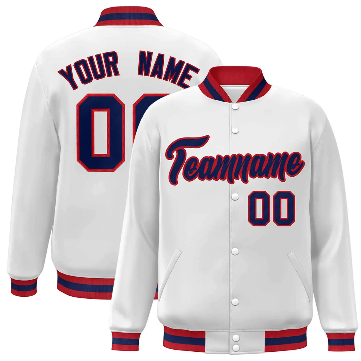 White Navy-Red Classic Varsity Full-Snap Letterman Jacket