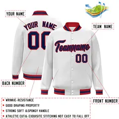 White Navy-Red Classic Varsity Full-Snap Letterman Jacket 2