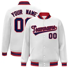 White Navy-Red Classic Varsity Full-Snap Letterman Jacket 1