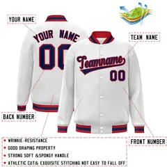 White Navy-Red Classic Varsity Full-Snap Letterman Jacket 2