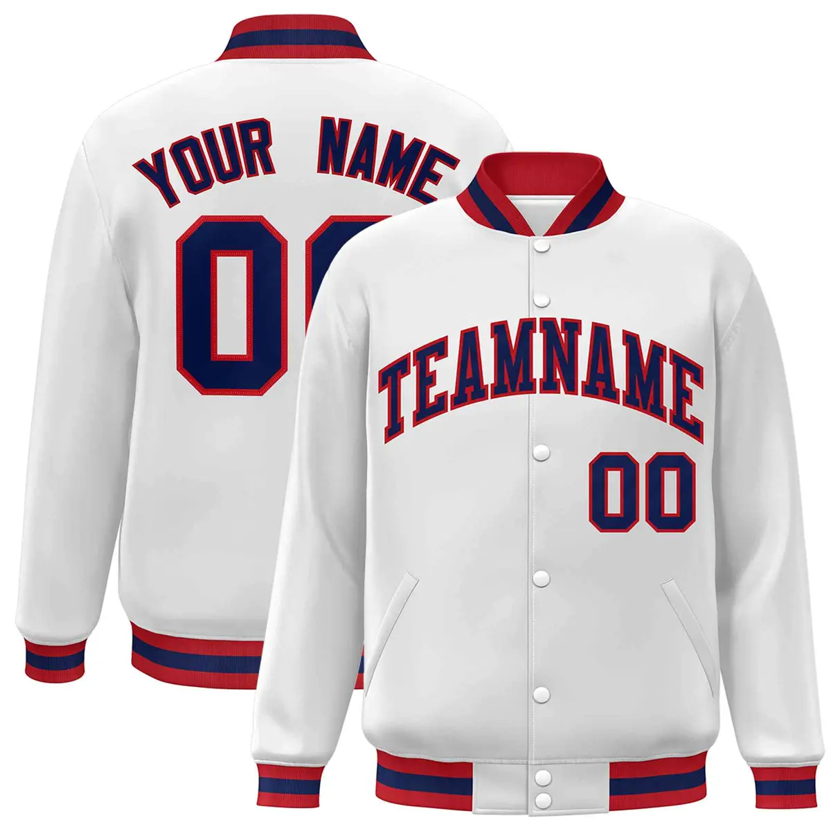 White Navy-Red Classic Varsity Full-Snap Letterman Jacket