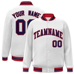White Navy-Red Classic Varsity Full-Snap Letterman Jacket 1