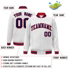 White Navy-Red Classic Varsity Full-Snap Letterman Jacket 2