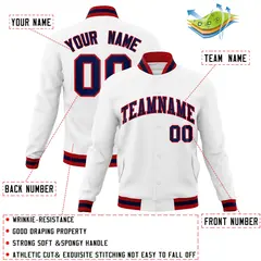 White Navy-Red Classic Varsity Full-Snap Letterman Jacket 4