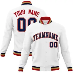White Navy-Red Classic Varsity Full-Snap Letterman Jacket