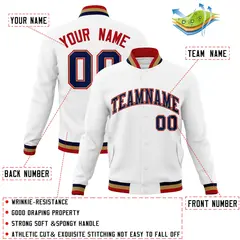 White Navy-Red Classic Varsity Full-Snap Letterman Jacket 4