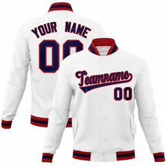 White Navy-Red Classic Varsity Full-Snap Letterman Jacket