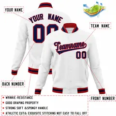 White Navy-Red Classic Varsity Full-Snap Letterman Jacket 4