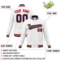 White Navy-Red Classic Varsity Full-Snap Letterman Jacket 4