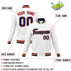 White Navy-Red Classic Varsity Full-Snap Letterman Jacket 4