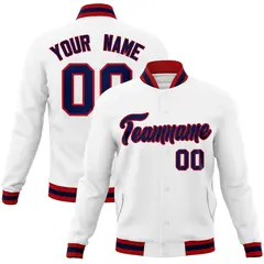 White Navy-Red Classic Varsity Full-Snap Letterman Jacket