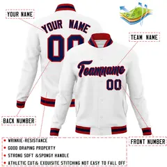 White Navy-Red Classic Varsity Full-Snap Letterman Jacket 4